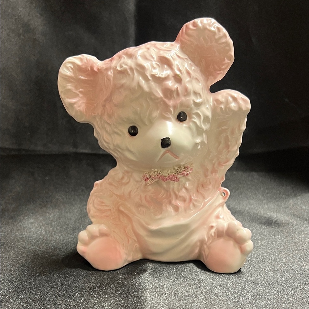 Adorable Pink Bear Figurine planter , vintage bear